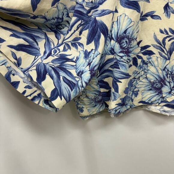 H&M Blue White Floral Linen Blend High Waist Pull On Pockets Short Shorts Small - Picture 5 of 5